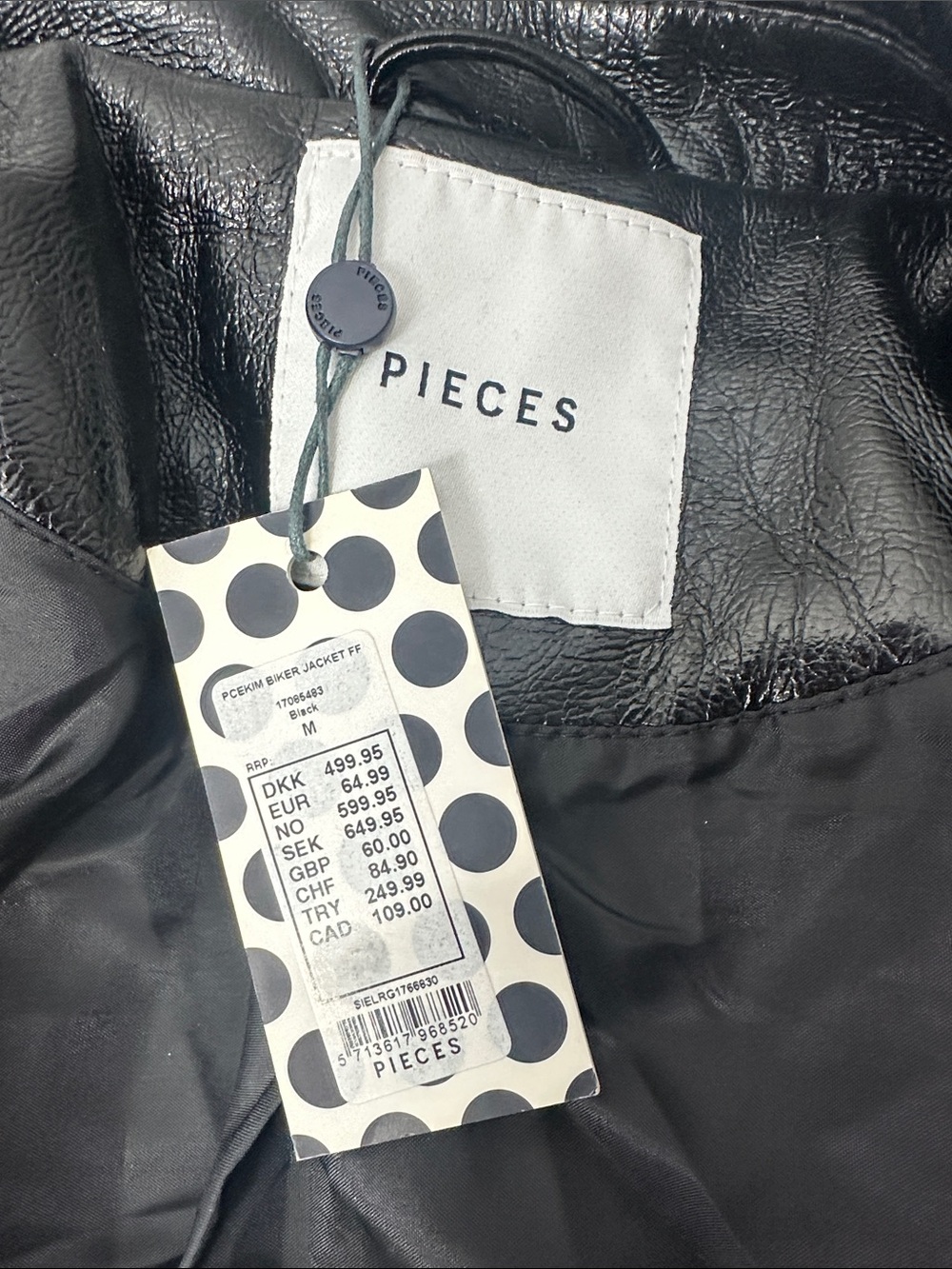 Pieces faux leather moto jacket look patent vegan wet look coat sz M NWT